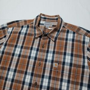 Carhartt‎ Men's Relaxed Fit S/S Plaid Cotton Button Shirt Size XL Brown & Black